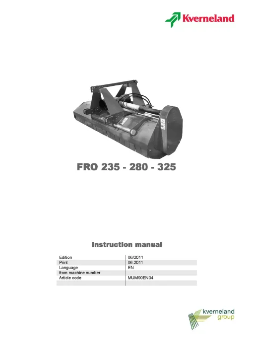 Kverneland FRO 235 280 325 Chopper 2011 Operation Maintenance Manual PDF download