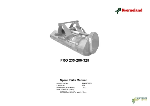 Kverneland FRO 235 280 325 Chopper 2012 Sn 102497- Parts Manual Catalog Pdf Download