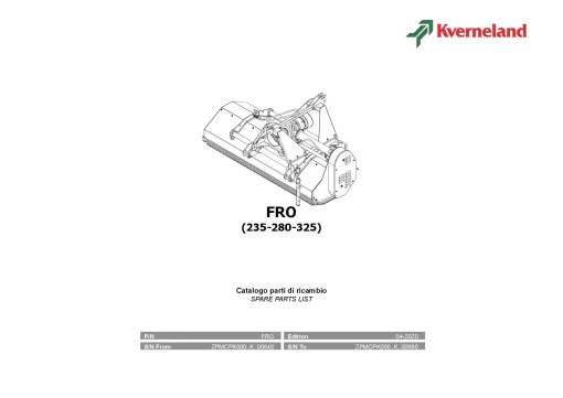 Kverneland FRO 235 280 325 Chopper 2020 Sn 00640 Parts Manual Catalog Pdf Download