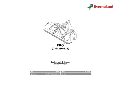 Kverneland FRO 235 280 325 Chopper 2020. Sn 0001 Parts Manual Catalog Pdf Download