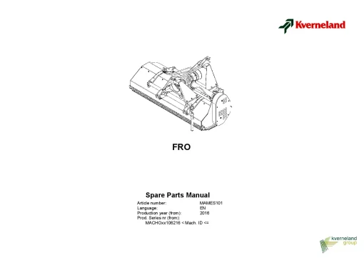 Kverneland FRO Chopper 2016 Sn 106216- Parts Manual Catalog Pdf Download