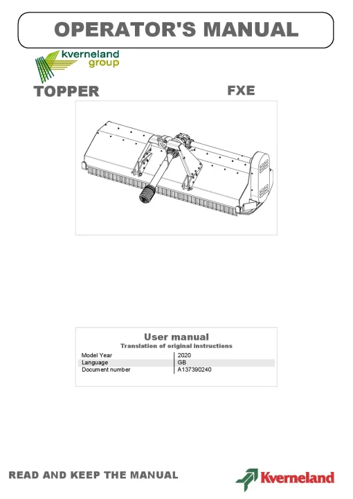 Kverneland FXE Chopper 2020 Operation Maintenance Manual PDF download