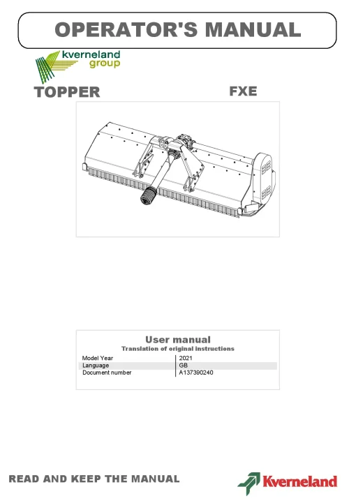 Kverneland FXE Chopper 2021 Operation Maintenance Manual PDF download