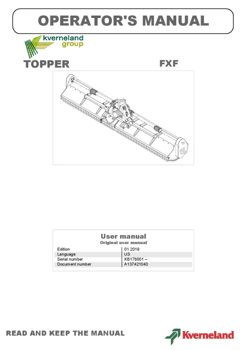 Kverneland FXF Chopper 2019 Operation Maintenance Manual PDF download