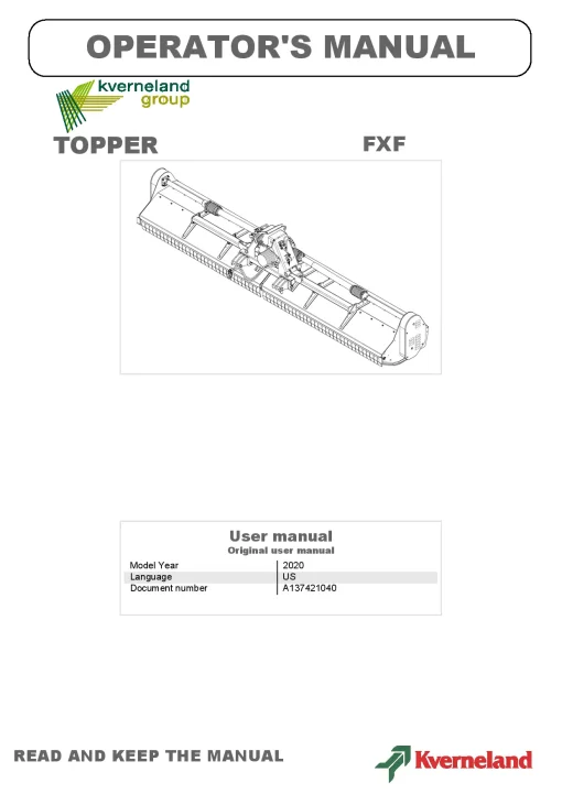 Kverneland FXF Chopper 2020 Operation Maintenance Manual PDF download