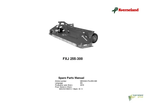 Kverneland FXJ 255 300 Chopper 2010 Sn 100013- Parts Manual Catalog Pdf Download