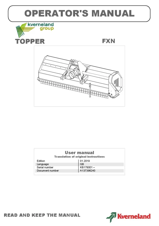 Kverneland FXN Chopper 2019 Operation Maintenance Manual PDF download