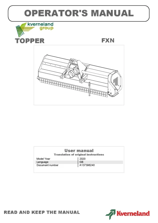 Kverneland FXN Chopper 2020 Operation Maintenance Manual PDF download