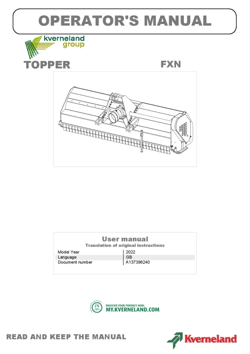 Kverneland FXN Topper 2022 Operation Maintenance Manual PDF download