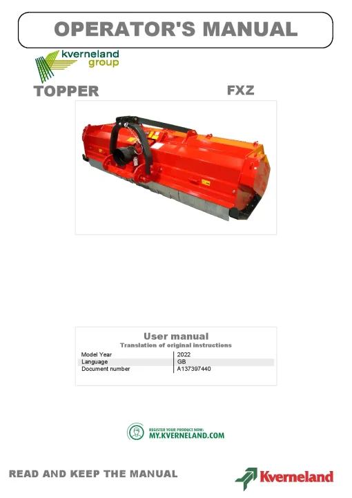 Kverneland FXZ Topper 2022 Operation Maintenance Manual PDF download