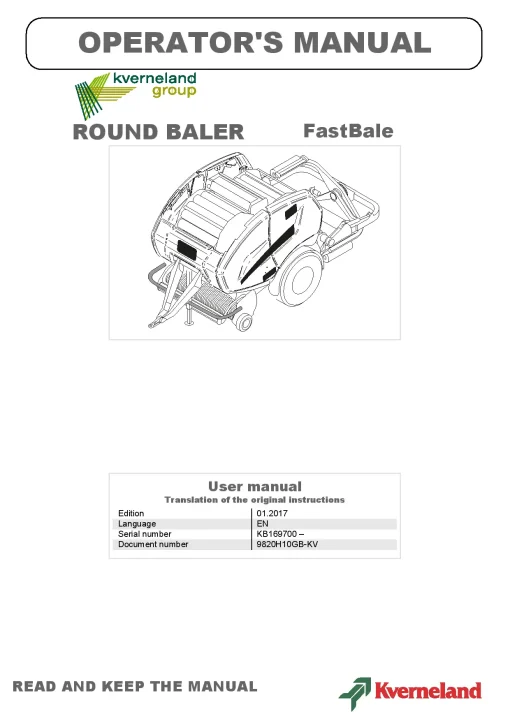 Kverneland FastBale Round Baler 2017 Operation Maintenance Manual PDF download