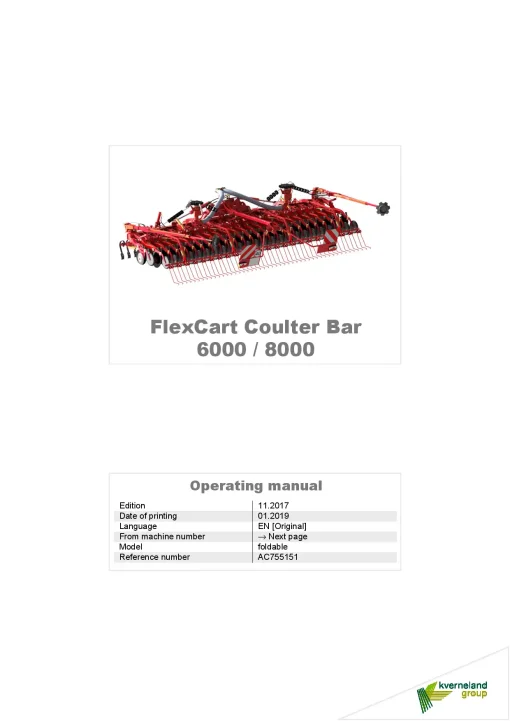 Kverneland FlexCart -6000 8000- Coulterbar Seed drills Mounted-trailed 2013 Parts Manual Catalog Pdf Download