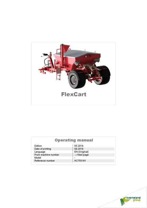 Kverneland FlexCart Seed drills Mounted-trailed 2018 Operation Maintenance Manual PDF download