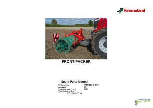 Kverneland FrontPacker Furrow Press 2021 Parts Manual Catalog Pdf Download