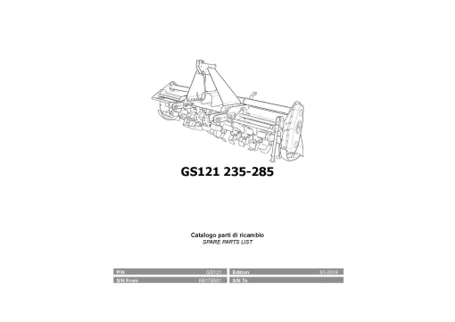 Kverneland GS- 121 235 285 Rotary tillers 2019 Parts Manual Catalog Pdf Download