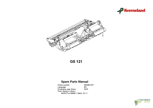 Kverneland GS 121 Rotary tillers 2016 Parts Manual Catalog Pdf Download