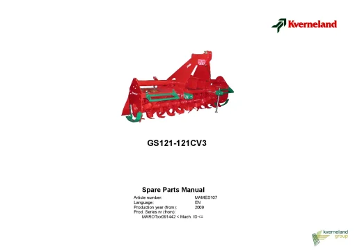 Kverneland GS121-121CV3 Rotary tillers 2009 Parts Manual Catalog Pdf Download