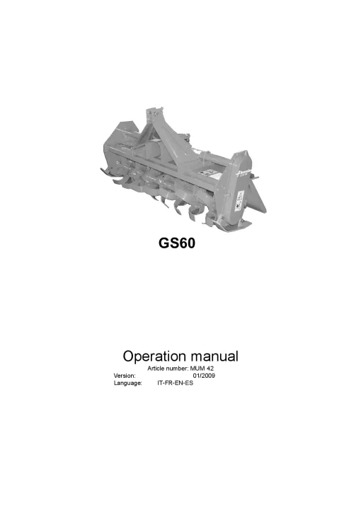 Kverneland GS60 Rotary tillers 2009 Operation Maintenance Manual PDF download