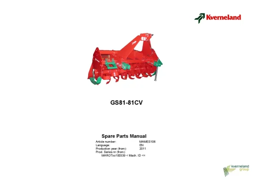 Kverneland GS81-81CV Rotary tillers 2011 Parts Manual Catalog Pdf Download