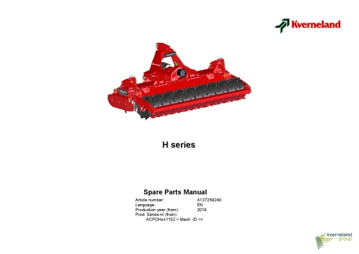 Kverneland H series Power Harrows 2018 Parts Manual Catalog Pdf Download