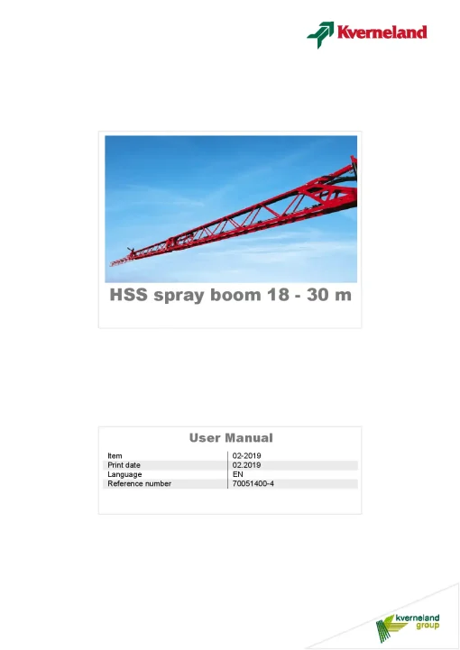 Kverneland HSS spray boom 18-30 m 2019 Operation Maintenance Manual PDF download