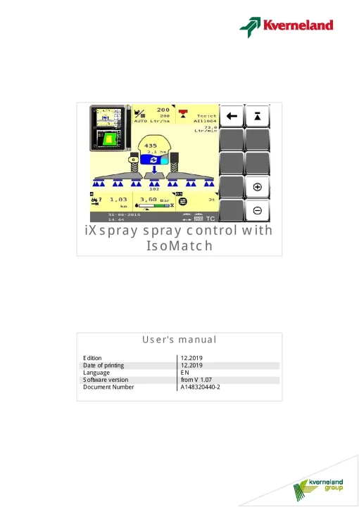 Kverneland IXSpray control with ISoMatch 2019 Operation Maintenance Manual PDF download