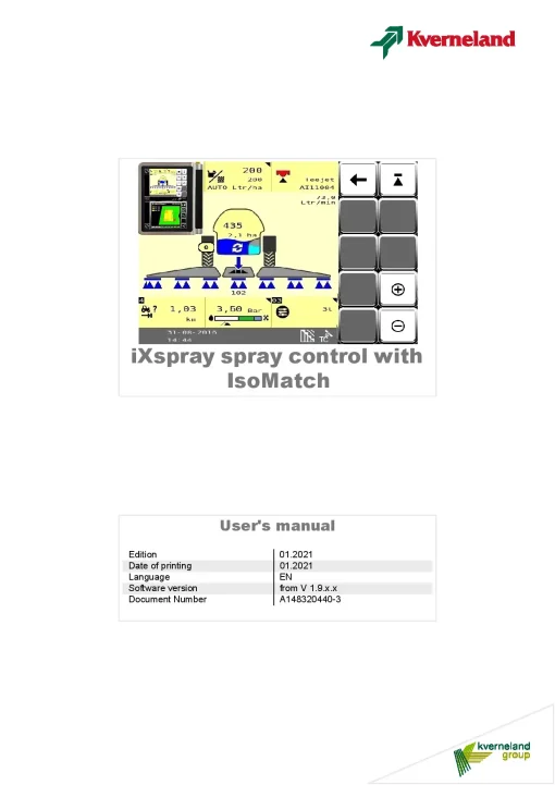 Kverneland IXSpray control with ISoMatch 2021 Operation Maintenance Manual PDF download