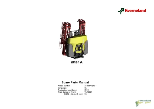 Kverneland IXter A Sprayers Mounted 2016 Sn 01069-01170 Parts Manual Catalog Pdf Download