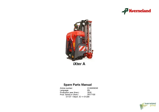 Kverneland IXter A Sprayers Mounted 2020 Sn 01137-01206 Parts Manual Catalog Pdf Download