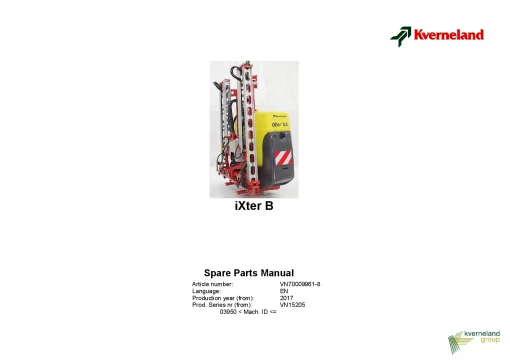 Kverneland IXter B Sprayers Mounted 2017 Sn 03950 Parts Manual Catalog Pdf Download