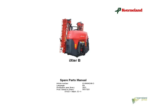 Kverneland IXter B Sprayers Mounted 2021 Sn 01423- Parts Manual Catalog Pdf Download