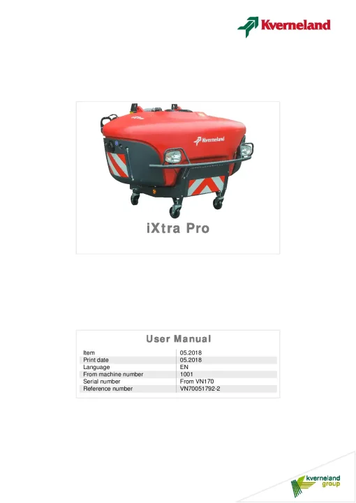 Kverneland IXtra Pro Sprayers Front 2018 Operation Maintenance Manual PDF download