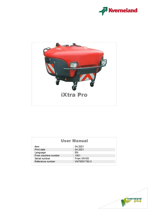 Kverneland IXtra Pro Sprayers Front 2021 Operation Maintenance Manual PDF download