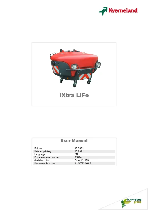 Kverneland IXtra Sprayers Front 2021 Operation Maintenance Manual PDF download