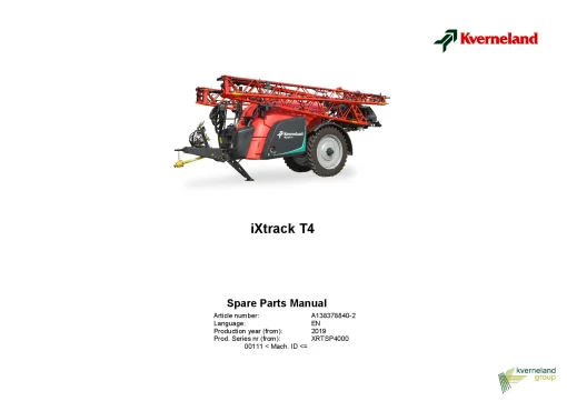 Kverneland IXtrach T4 Sprayers Trailed 2019 Sn 00111 Parts Manual Catalog Pdf Download
