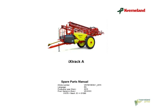 Kverneland IXtrack A Sprayers Trailed 2015 Sn 01079-01099 Parts Manual Catalog Pdf Download