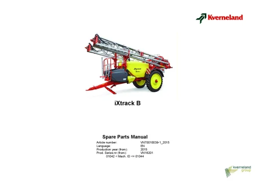 Kverneland IXtrack B Sprayers Trailed 2015 Sn 01042-01044 Parts Manual Catalog Pdf Download