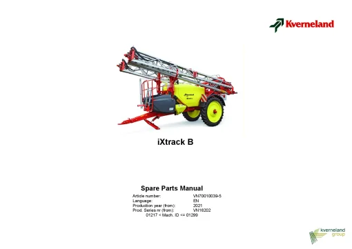 Kverneland IXtrack B Sprayers Trailed 2021 Sn 01217-01299 Parts Manual Catalog Pdf Download