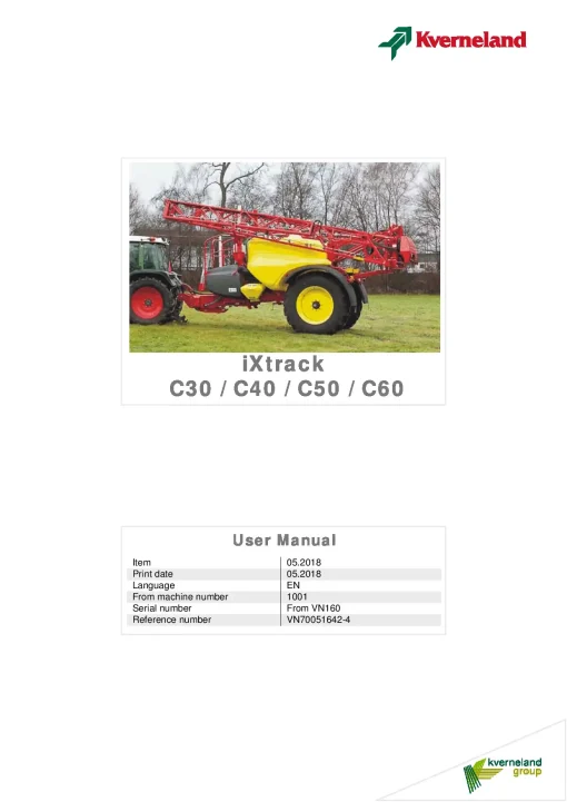 Kverneland IXtrack C30 C40 C50 C60 Sprayers Trailed 2018 Operation Maintenance Manual PDF download