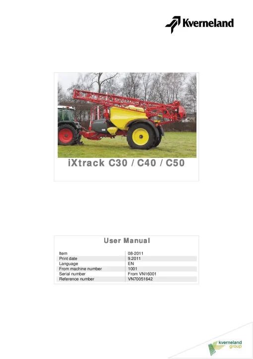 Kverneland IXtrack C30 C40 C50 Sprayers Trailed 2011 Operation Maintenance Manual PDF download