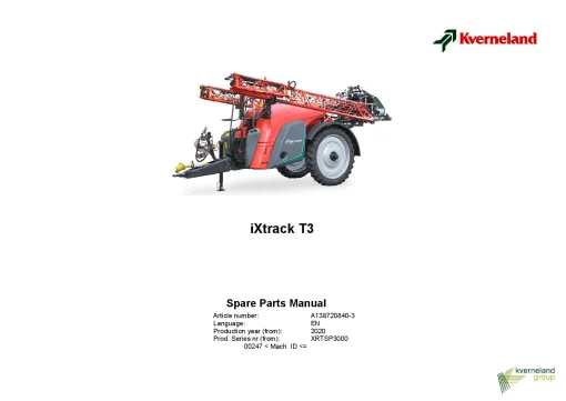 Kverneland IXtrack T3 Sprayers Trailed 2020 Sn 00247 Parts Manual Catalog Pdf Download