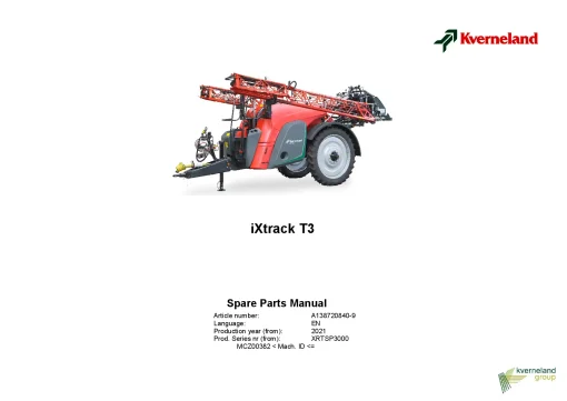 Kverneland IXtrack T3 Sprayers Trailed 2021 Sn 00382 Parts Manual Catalog Pdf Download