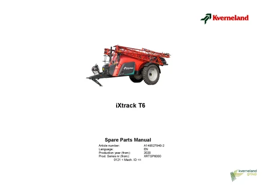 Kverneland IXtrack T6 Sparayers Trailed 2020 Sn 0121- Parts Manual Catalog Pdf Download