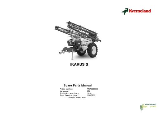 Kverneland Ikarus S Sprayers Trailed 2013 Parts Manual Catalog Pdf Download