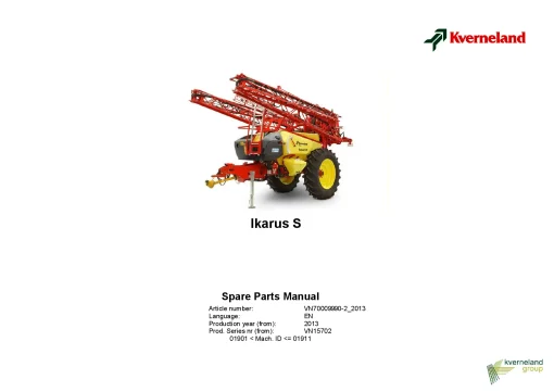 Kverneland Ikarus S Sprayers Trailed 2013 Sn 01901-01911 Parts Manual Catalog Pdf Download
