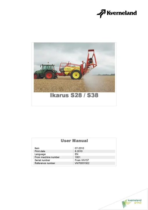 Kverneland Ikarus S28 S38 Sprayers Trailed 2010 Operation Maintenance Manual PDF download