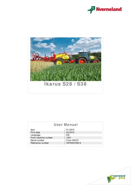 Kverneland Ikarus S28 S38 Sprayers Trailed 2015 Operation Maintenance Manual PDF download