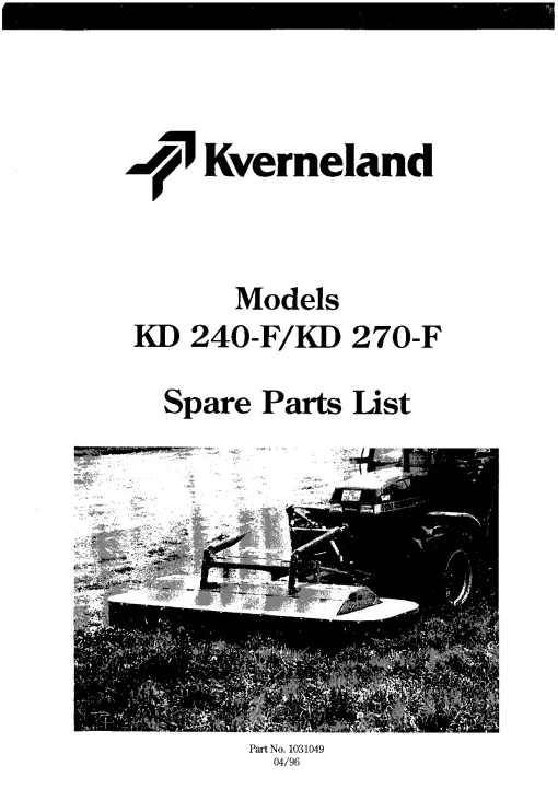 Kverneland KD 240F 270F Mower Conditioners Parts Manual Catalog Pdf Download