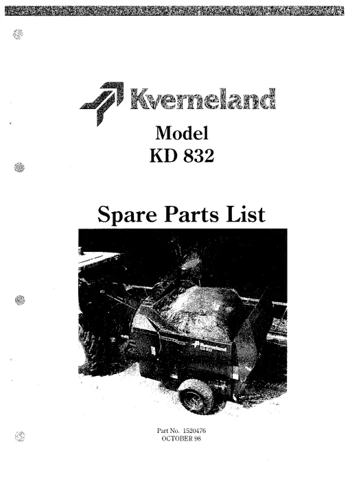 Kverneland KD 832 Parts Manual Catalog Pdf Download