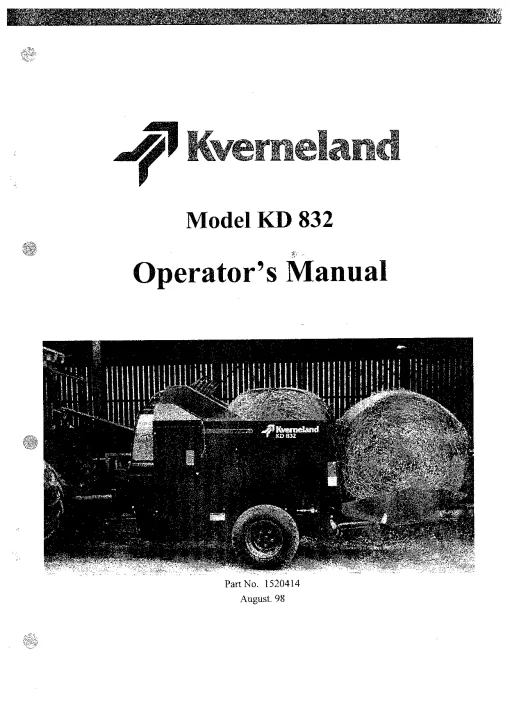 Kverneland KD 832 Round Bale 1998 Operation Maintenance Manual PDF download